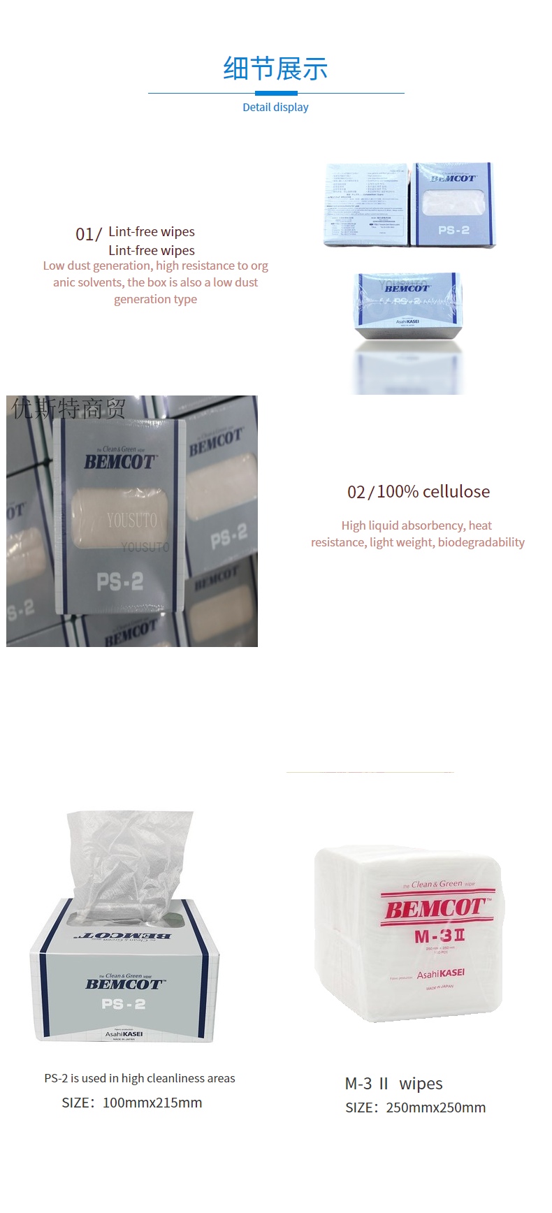 Bemcot PS-2 wipes (Detail display)